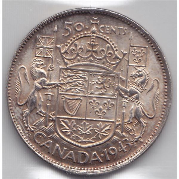 1943 Canada ICCS Graded Silver Fifty (50) Cent Half Dollar Coin - AU-58