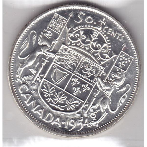 1954 Canada ICCS Graded Silver 50-Cent Half Dollar Coin - MS-63