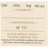 Image 3 : 1954 Canada ICCS Graded Silver 50-Cent Half Dollar Coin - MS-63