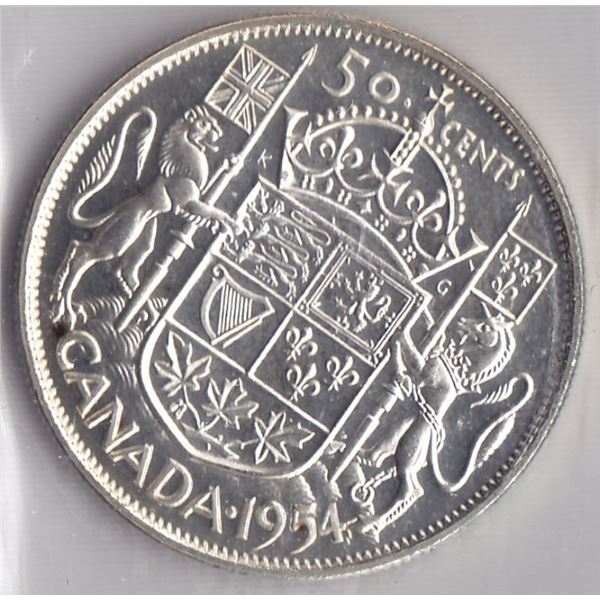 1954 Canada ICCS Graded Silver 50-Cent Half Dollar Coin - PL-65
