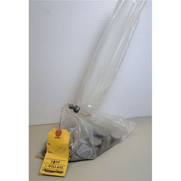 200 x 1980 Canada Copper-Nickel 50-Cent Half Dollar Coins IN Original Bag With Brinks Tag -- Never O