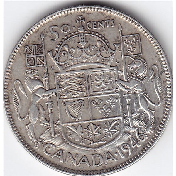 1946 Canada Silver 50-Cent Half Dollar Coin - Die Chip In 6