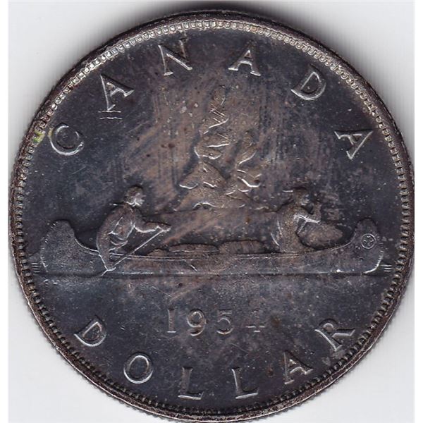 1954 Canada Silver Dollar Coin - SWL Variant - Toned