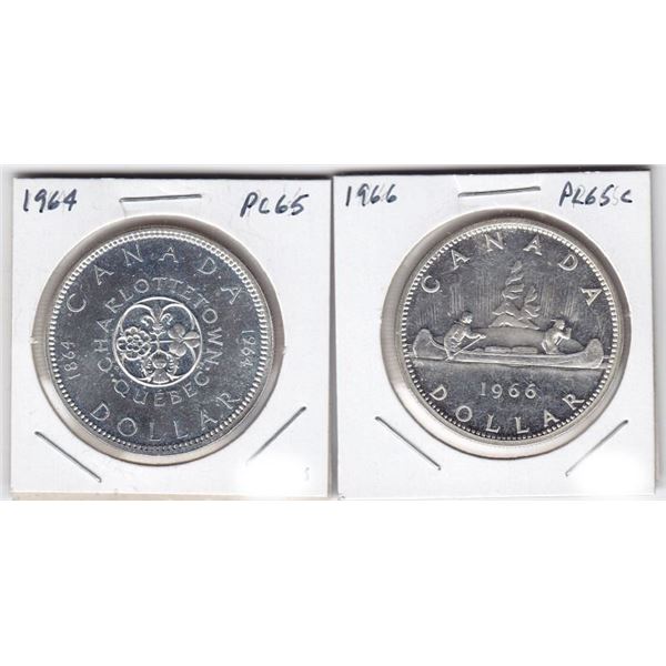 2 Canadian Silver Dollar Coins - Both PL 65
