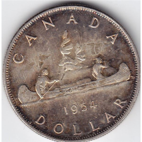1954 Canada Silver $1 Dollar Coin - BU - Toned!