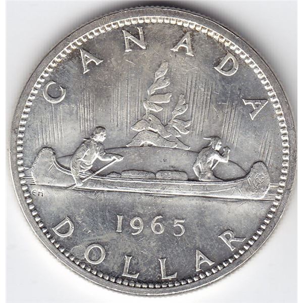 1965 Canada Silver $1 Dollar Coin - Type 5, Medium Beads