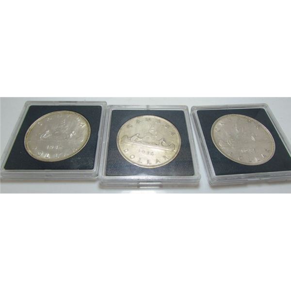 3 Canadian Silver $1 Dollar Coins (1935, 1936, 1937)