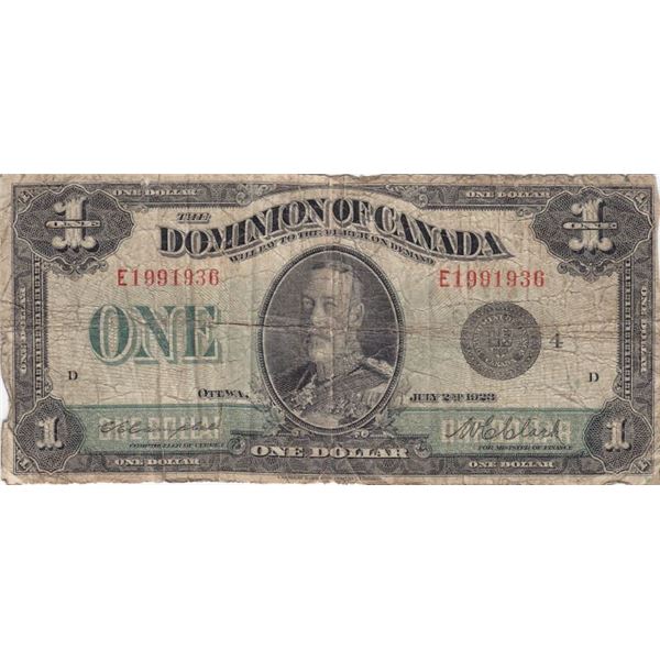 1923 Dominion Of Canada $1 Dollar Bank Note - Black Seal