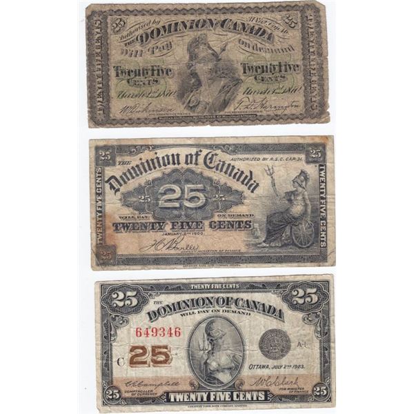 3 Dominion Of Canada Shinplaster Notes