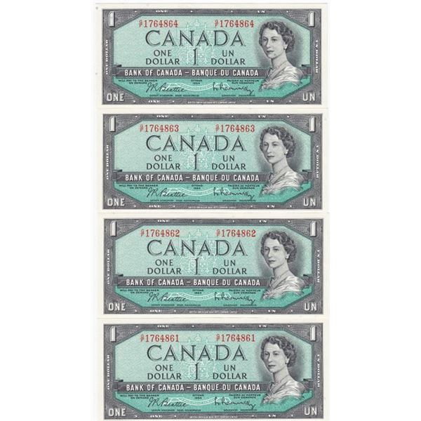 9 x 1954 Bank Of Canada $1 Modified Portrait Bank Notes