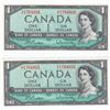 Image 5 : 9 x 1954 Bank Of Canada $1 Modified Portrait Bank Notes