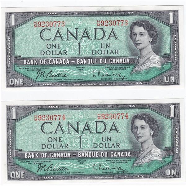 1954 Bank Of Canada $1 One Dollar Bank Notes - Modified - H/M Serial