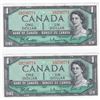 Image 1 : 1954 Bank Of Canada $1 One Dollar Bank Notes - Modified - H/M Serial