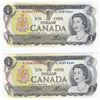 Image 1 : 1973 Bank Of Canada $1 One Dollar Bank Notes - 2 Consecutive Serial Numbers - "ALM" Series