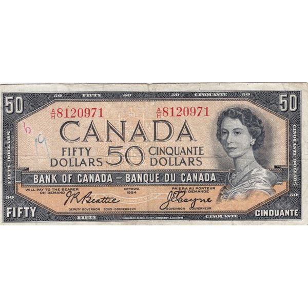 1954 Bank Of Canada $50 Bank Note - Modified Portrait