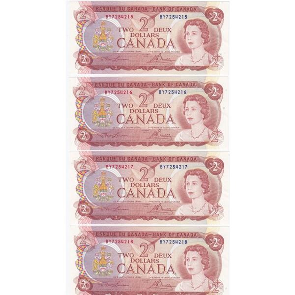 4 Consecutive 1974 Bank Of Canada $2 Bank Notes - Lawson/Bouey