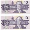 Image 1 : 2 Consecutive 1989 Bank Of Canada $10 Bank Notes - Knight/Thiessen