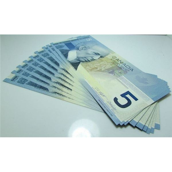 10 Consecutive 2002 Bank Of Canada $5 Bank Notes - Gem UNC