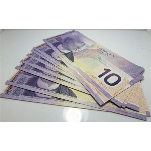 10 Consecutive 2001 Bank Of Canada $10 Bank Notes - Gem UNC