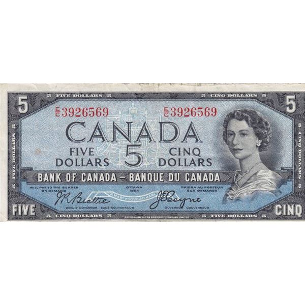 1954 Bank Of Canada $5 Devil's Face Bank Note