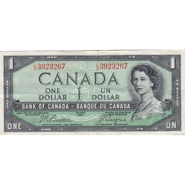 1954 Bank Of Canada Devil's Face $1 Bank Note