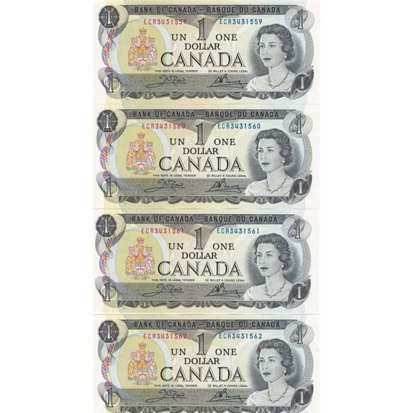 8 Consecutive 1973 Bank Of Canada $1 Bank Notes - ECR Series - UNC