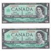 Image 1 : 1967 Bank Of Canada $1 One Dollar Bank Notes - 2 Consecutive Serial #'s