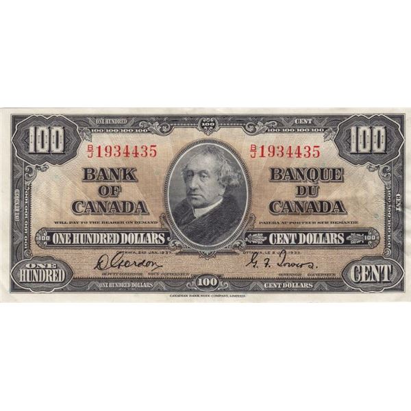 1937 Bank Of Canada $100 Bank Note - Gordon/Towers