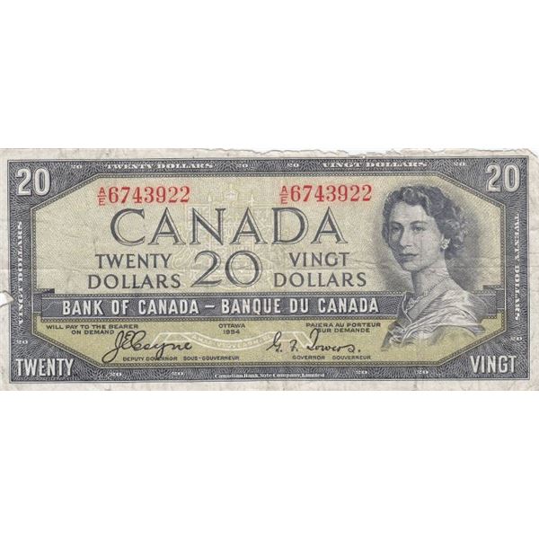 1954 Bank Of Canada $20 Devil's Face Bank Note