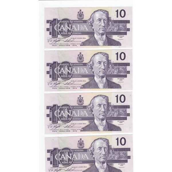 11 Consecutive 1989 Bank Of Canada $10 Bank Notes - BEH Serial - Last Issue!! - All MINT