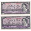 Image 1 : 2 x 1954 Bank Of Canada $10 Bank Notes - Modified Portraits