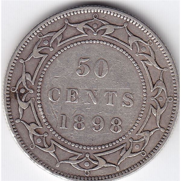 1898 Newfoundland Canada Silver 50-Cent Coin - VF