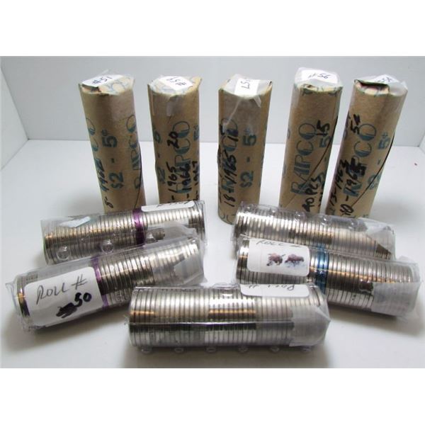 10 Full OR Patial Rolls Of Canadian 5-Cent Nickel Coins - 1961-1968 Circulated - Not Gone Through
