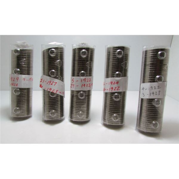 5 Full OR Patial Rolls Of Canadian 5-Cent Nickel Coins - 1922-1930 Circulated - Not Gone Through