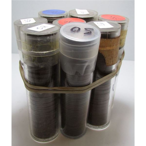 8 Circulated Rolls - Unsearched - Canadian 1-Cent Penny Coins - 1950's