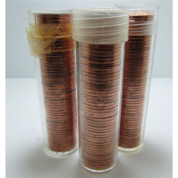 3 Rolls Of Canadian Small-Cent Penny Coins - ALL RED - 1963, 1964, 1966