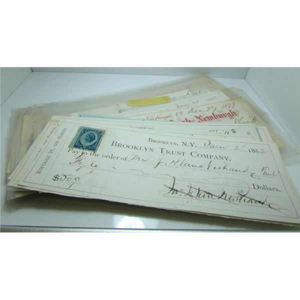 Large Collection Of 1880's USA Cheques
