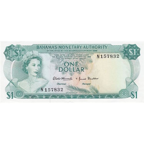 1968 Bahamas Monetary Authority $1 Dollar Bank Note - UNC