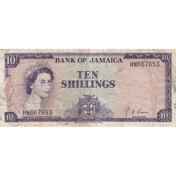 1960 Bank Of Jamaica 10 Shillings Bank Note
