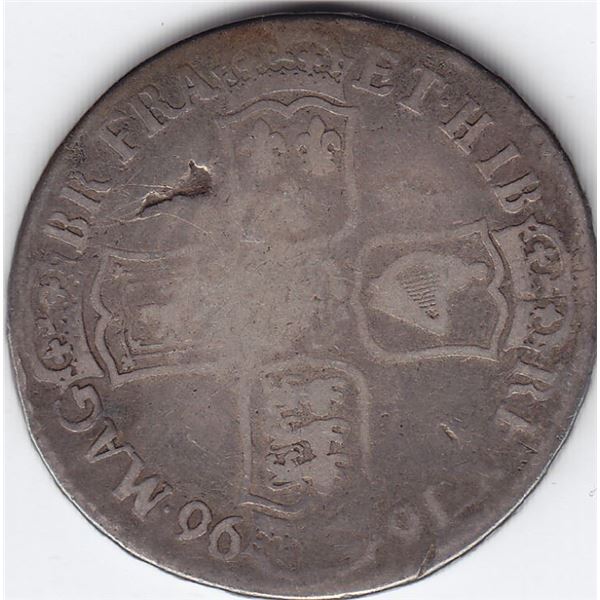 1696 Great Britain (UK) Sterling Silver Half Crown Coin Coin - Octavo - William III