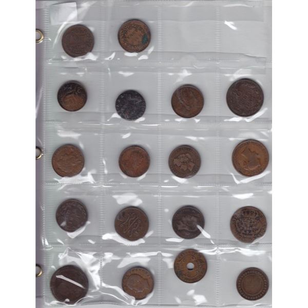 18 Early Copper Coins - East Africa, Palestine, Straits Settlements And More