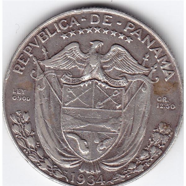 1934 Panama 1/2 Balboa Coin
