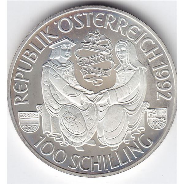1992 Austria 100 Schilling Silver Proof Coin