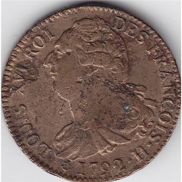 1892 H France 2 Sols Coin - Red/Brown