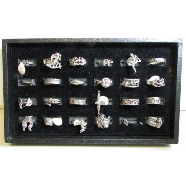 Lot Of 24 Sterling Silver Rings - Various Sizes & Deisgns