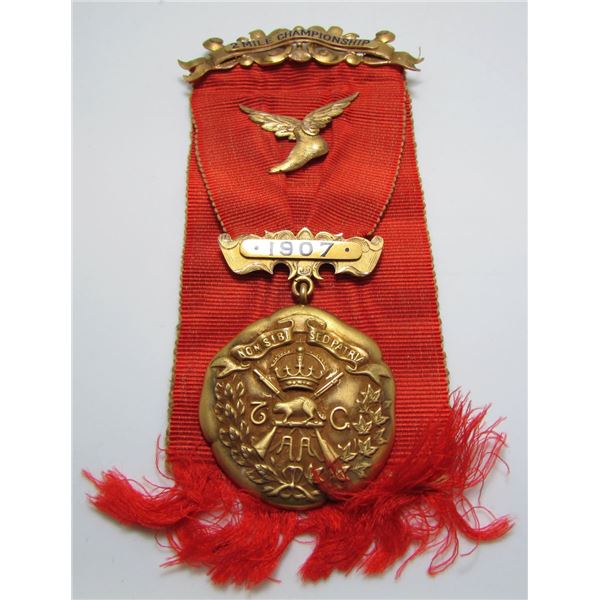 1907 2 Mile Championship Gold Medal On Original Ribbon - 10Kt Gold - NHAA