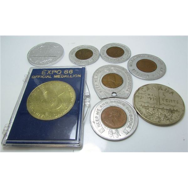 Collection Of Medals & Canadian Small Cents In Penny Savers