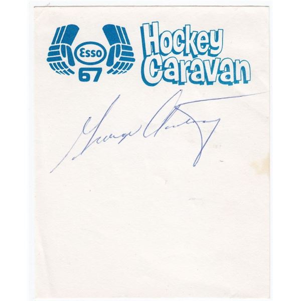 George Armstrong Genuine Autograph - Signed On 1967 ESSO Hockey Caravan Slip