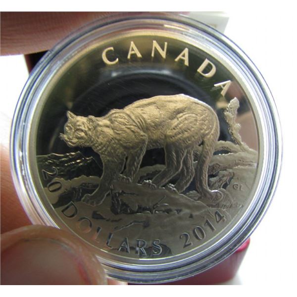 2014 Canada $20 Fine Silver Coin - Cougar: Atop A Mountain By RCM