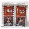 Image 1 : 100 HORNADY .22 MAG 30 GR V-MAX CARTRIDGES